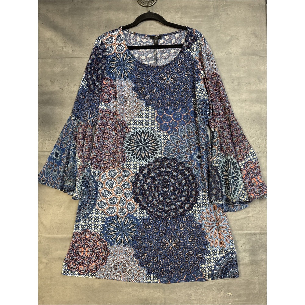 MSK Colorful Medallion Flare Bell Sleev Dress 2x